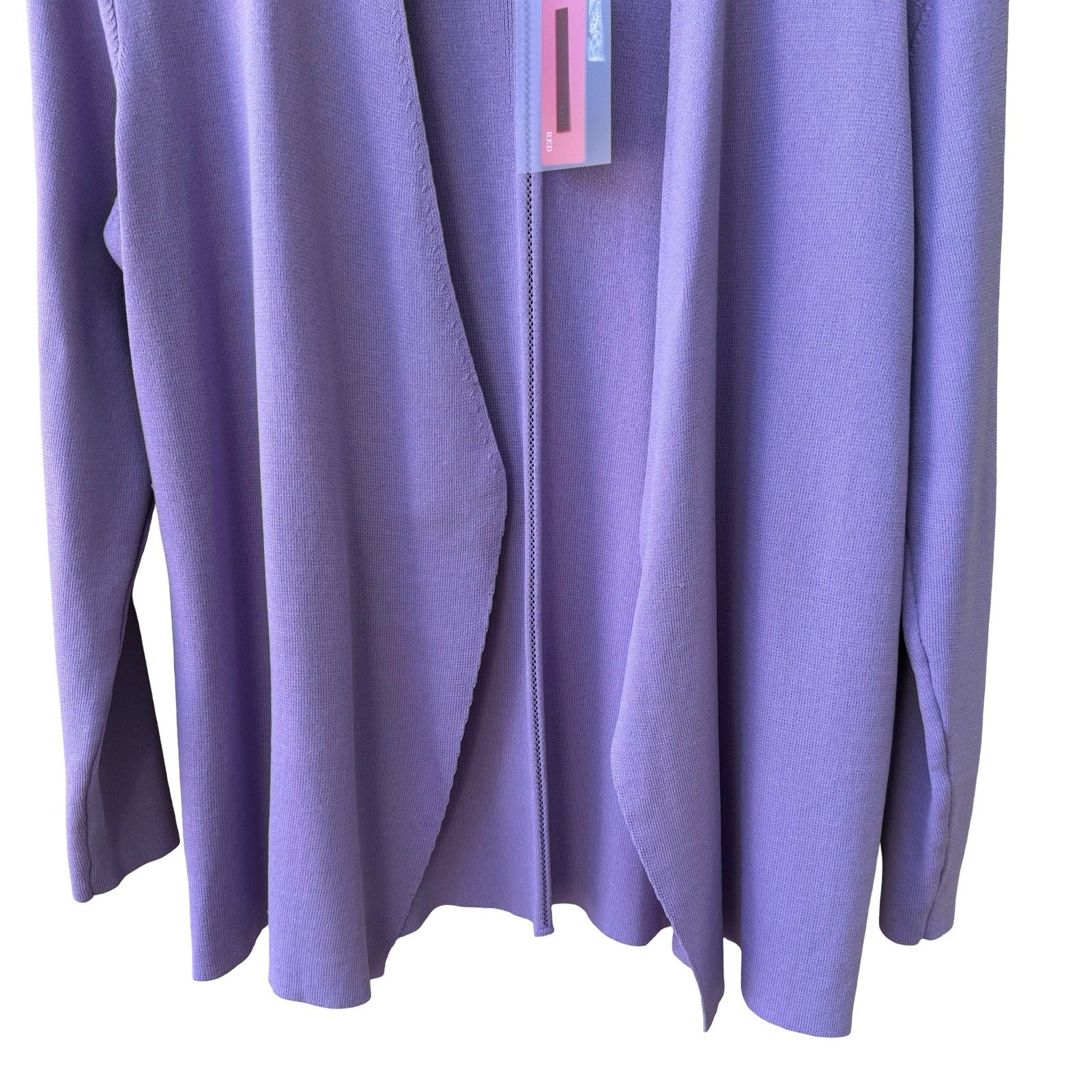 RED Minimalist Open Front Pointelle Trim Cardigan Sweater Pastel Lavender L NWT