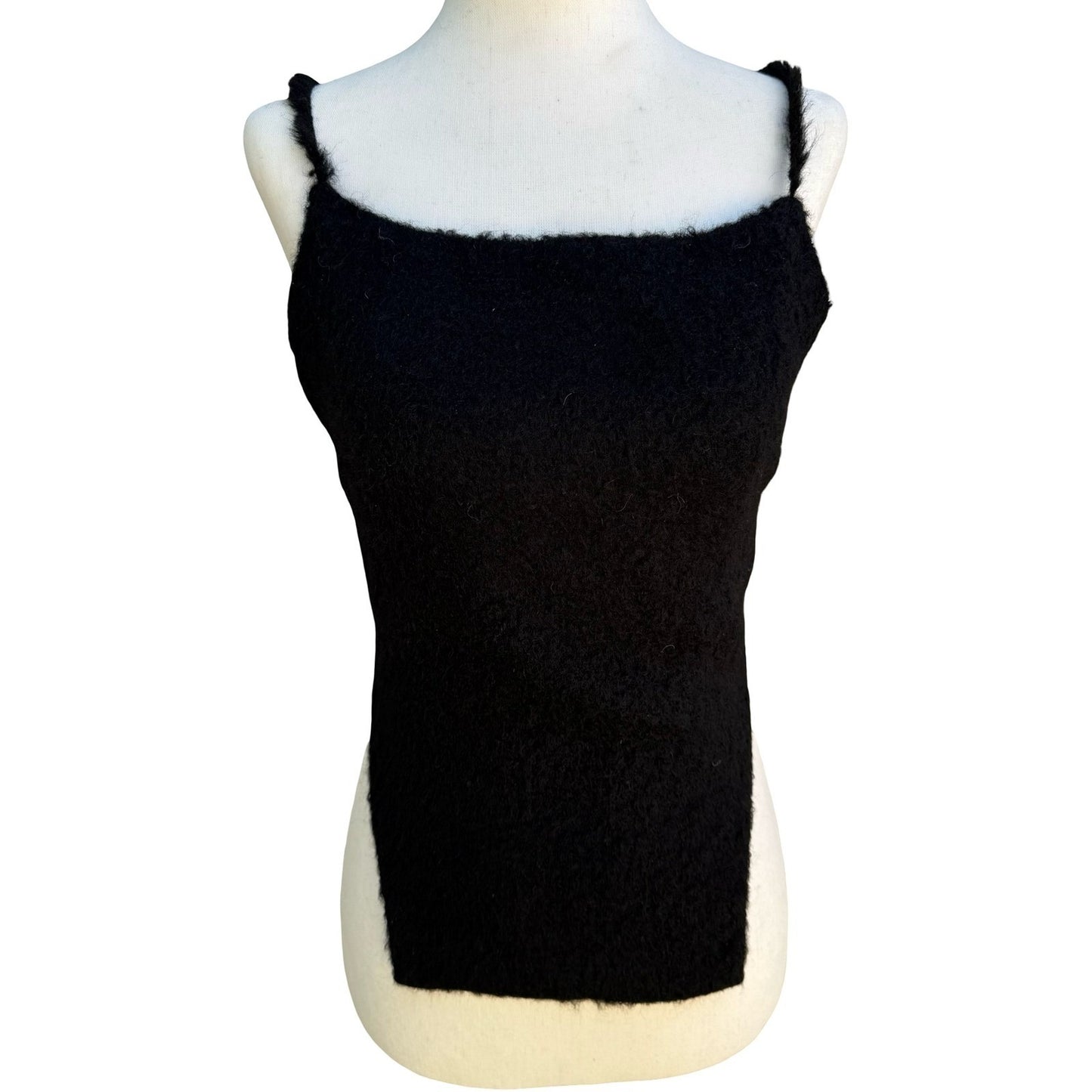 Goth Y2K Black Fuzzy Knit Backless Tie Crop Camisole Top Emo Grunge Whimsigoth M