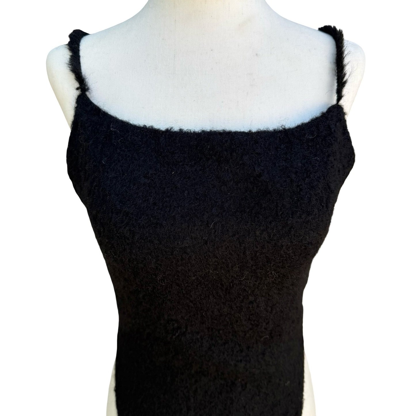 Goth Y2K Black Fuzzy Knit Backless Tie Crop Camisole Top Emo Grunge Whimsigoth M