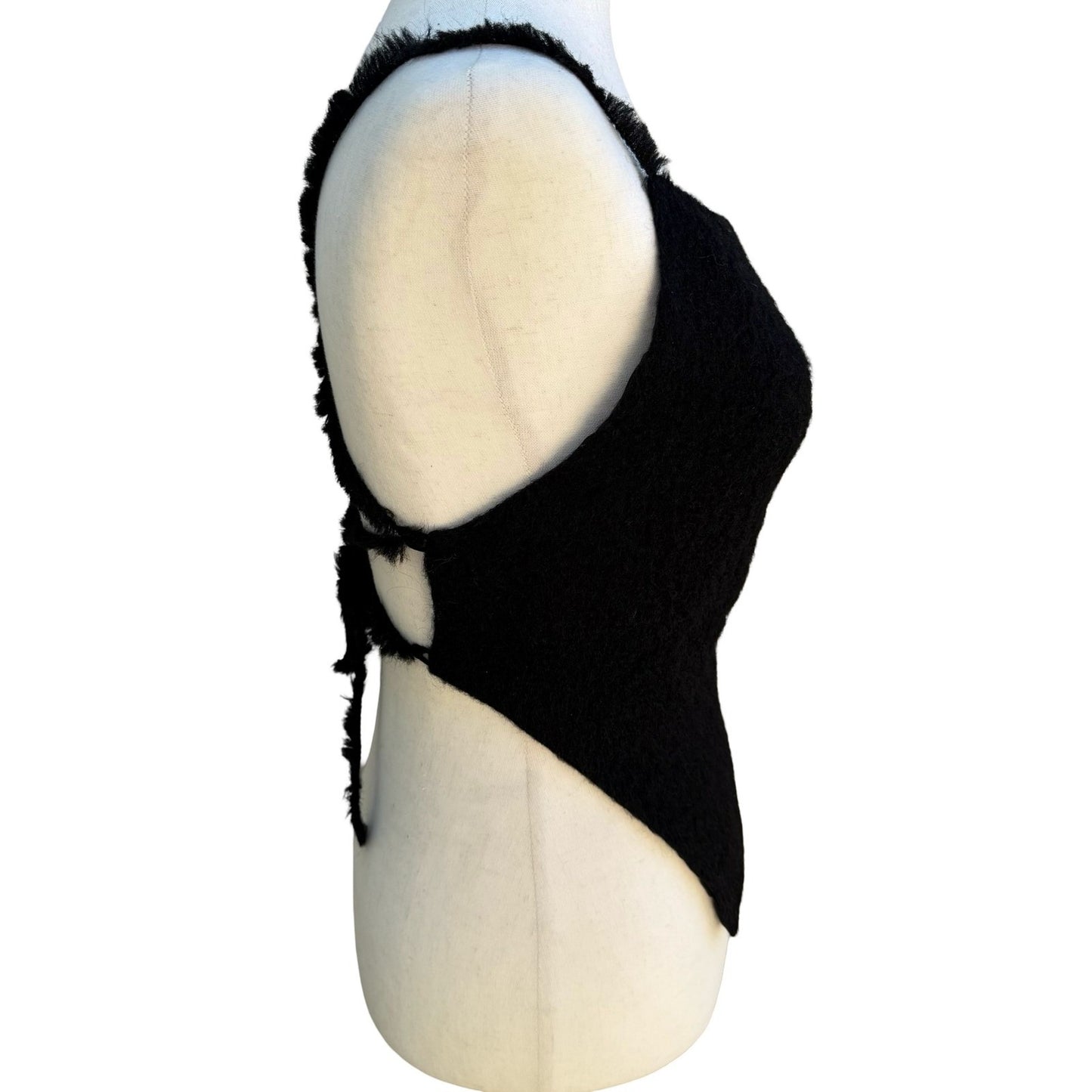 Goth Y2K Black Fuzzy Knit Backless Tie Crop Camisole Top Emo Grunge Whimsigoth M