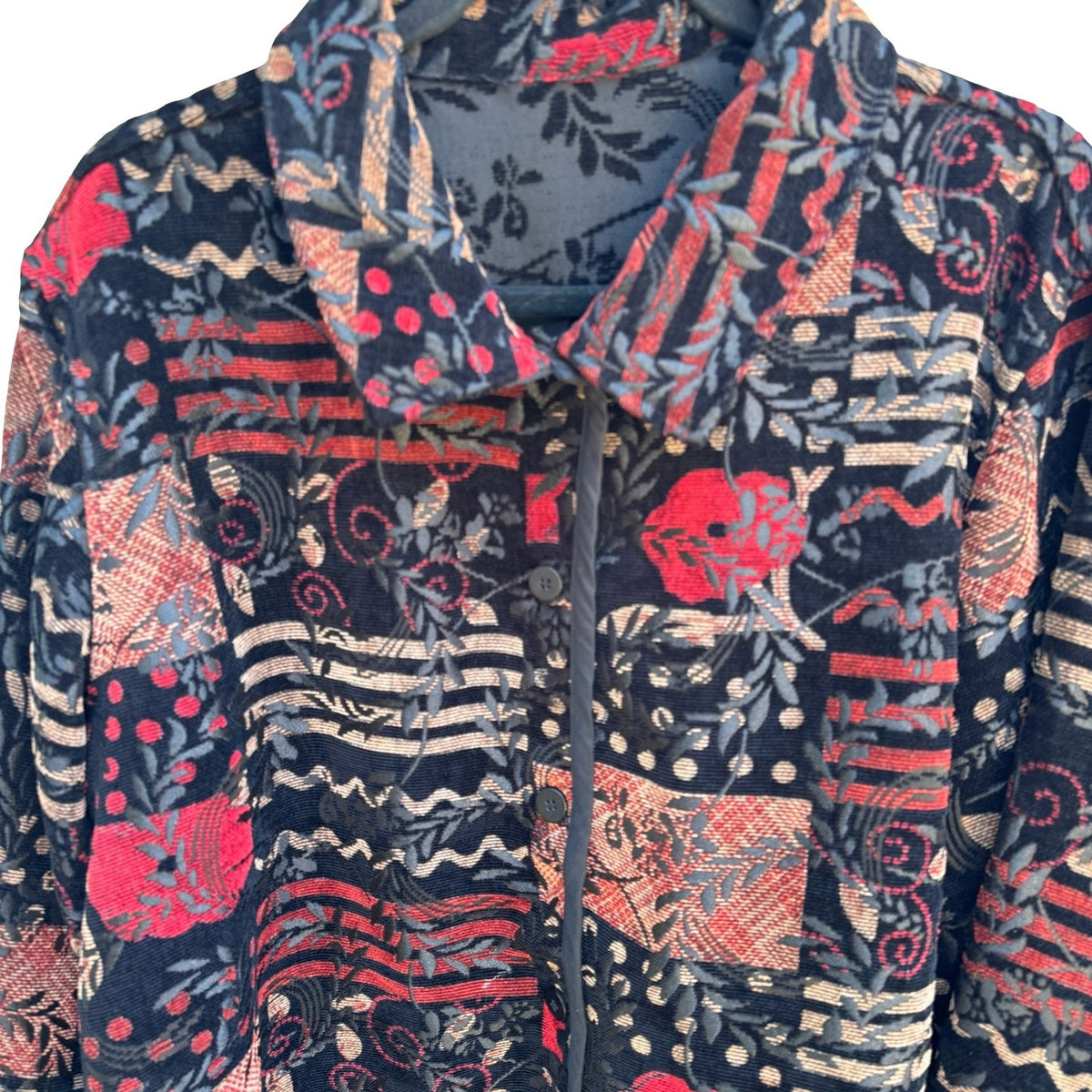 Vintage Grannycore Boho Artsy Floral Tapestry Reversible Patchwork Jacket 2XL