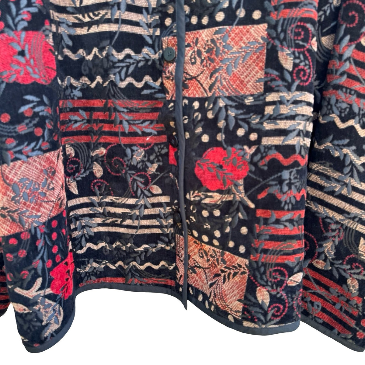 Vintage Grannycore Boho Artsy Floral Tapestry Reversible Patchwork Jacket 2XL