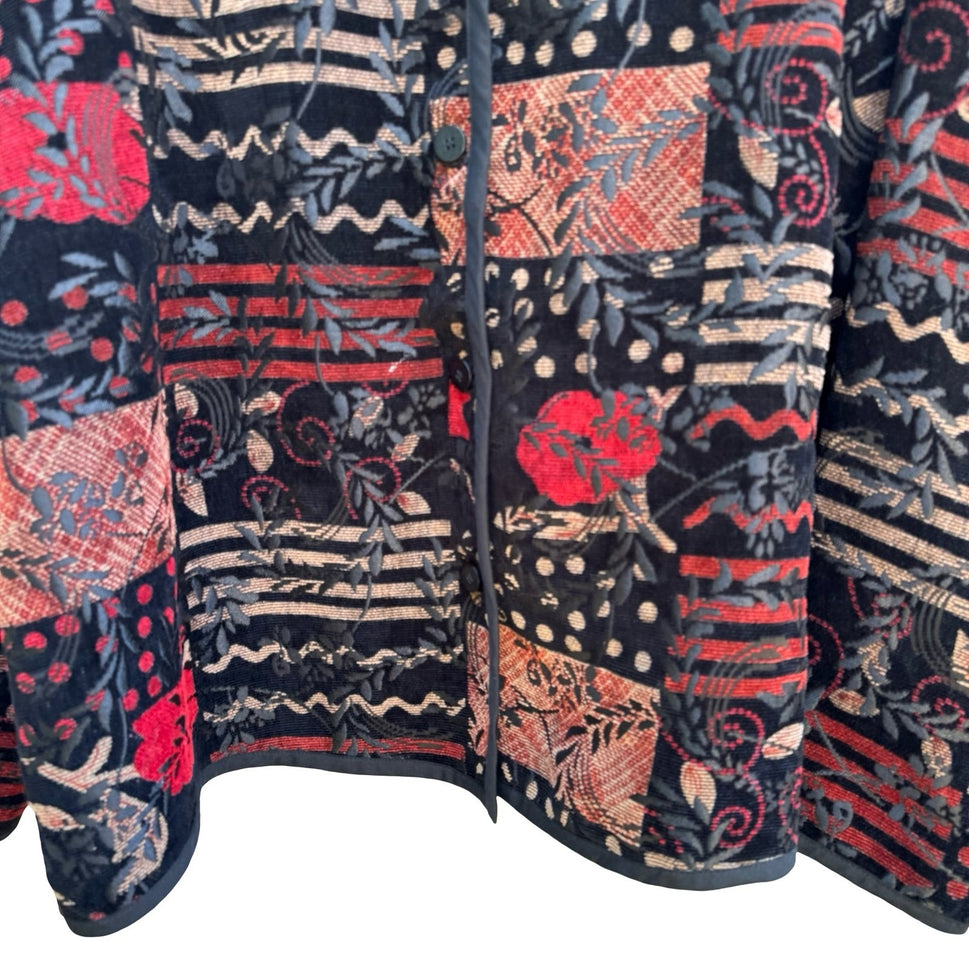 Vintage Grannycore Boho Artsy Floral Tapestry Reversible Patchwork Jacket 2XL