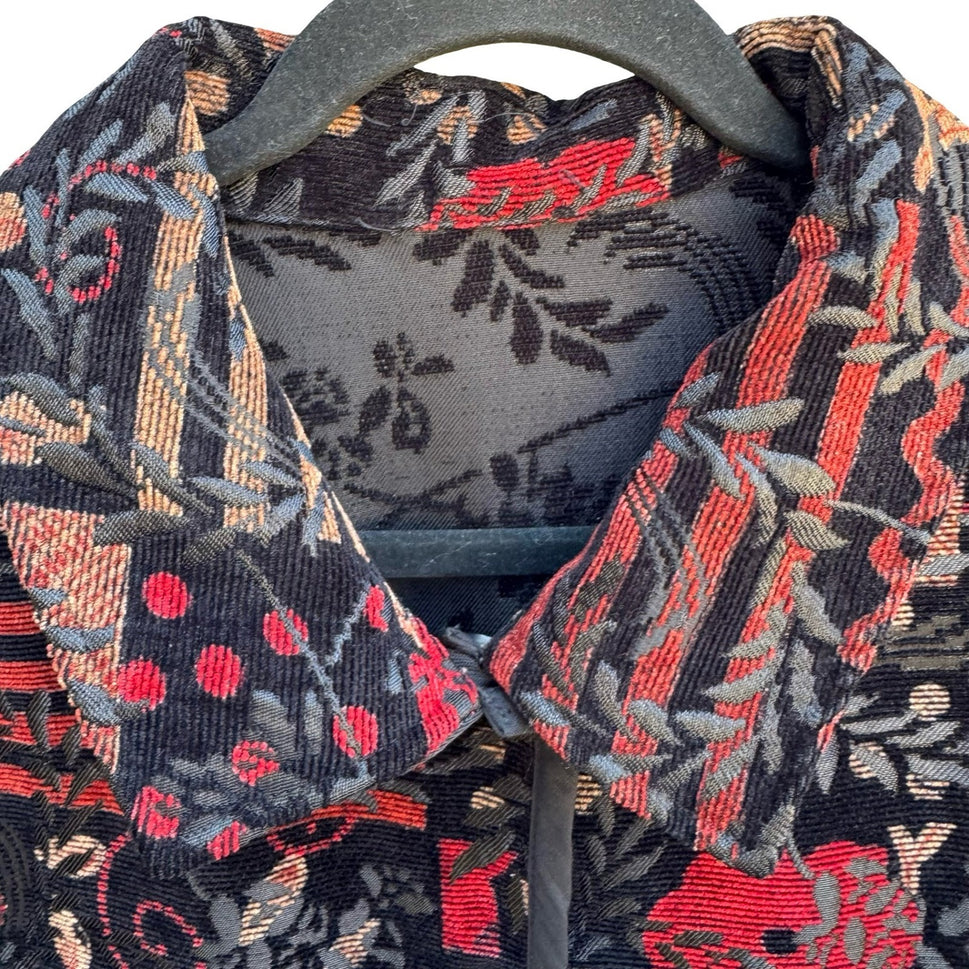 Vintage Grannycore Boho Artsy Floral Tapestry Reversible Patchwork Jacket 2XL