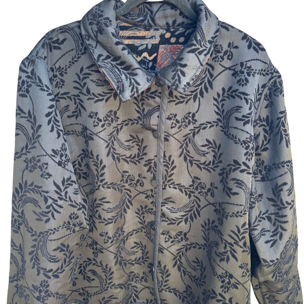 Vintage Grannycore Boho Artsy Floral Tapestry Reversible Patchwork Jacket 2XL