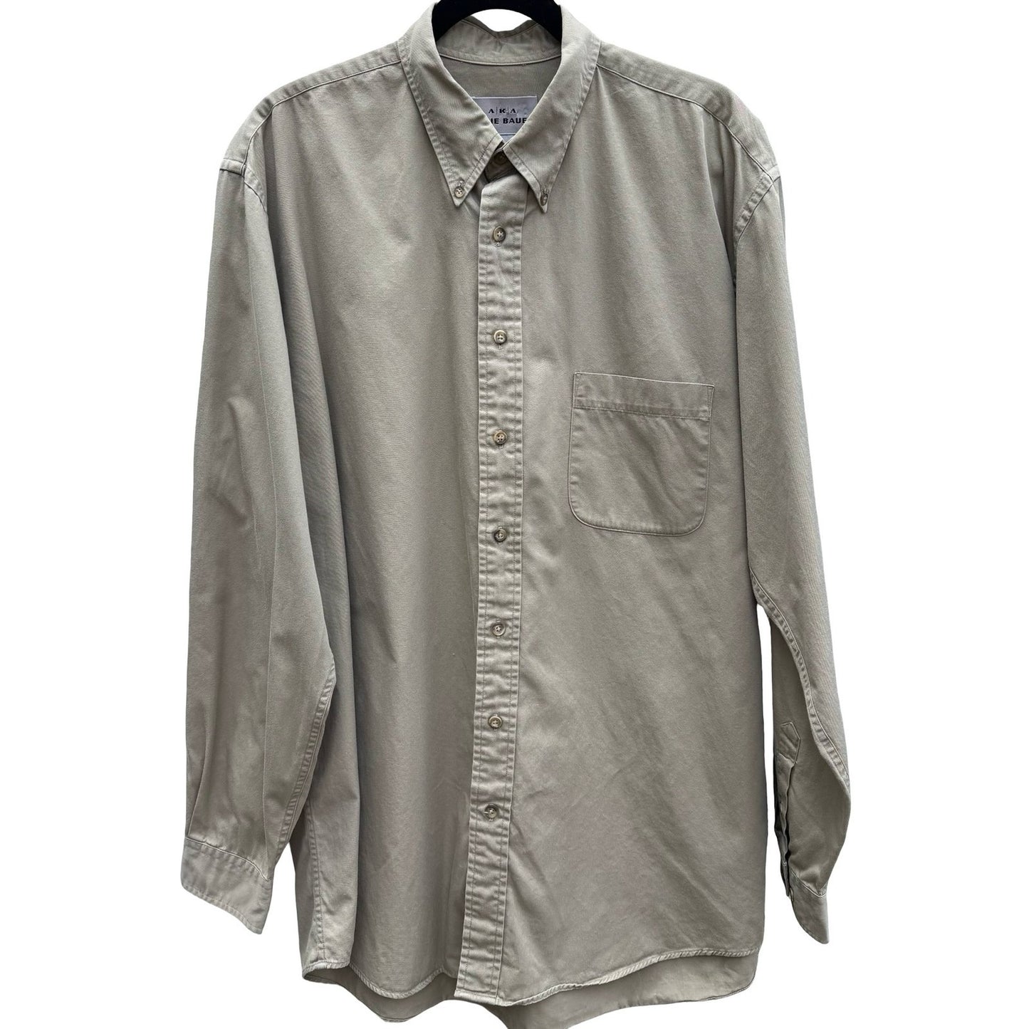 Eddie Bauer AKA Vintage Mens Khaki Tan Cotton Twill Button Down Shirt 17 36/37