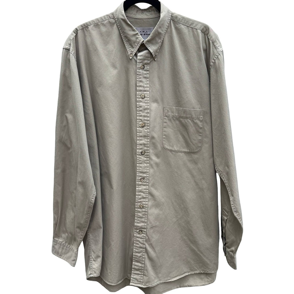 Eddie Bauer AKA Vintage Mens Khaki Tan Cotton Twill Button Down Shirt 17 36/37