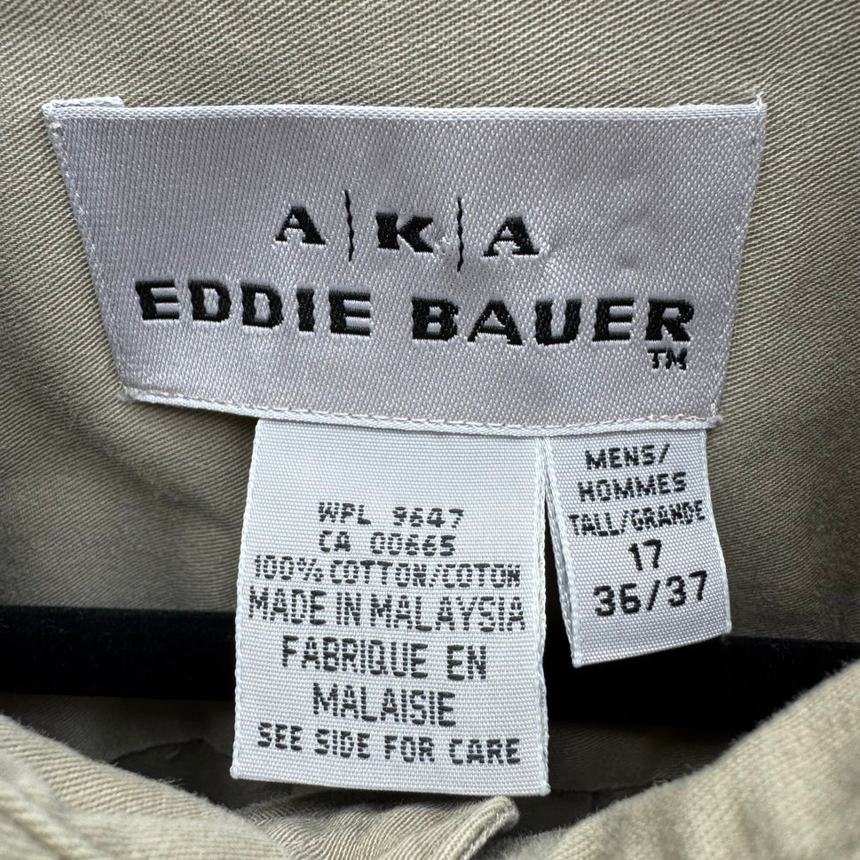 Eddie Bauer AKA Vintage Mens Khaki Tan Cotton Twill Button Down Shirt 17 36/37