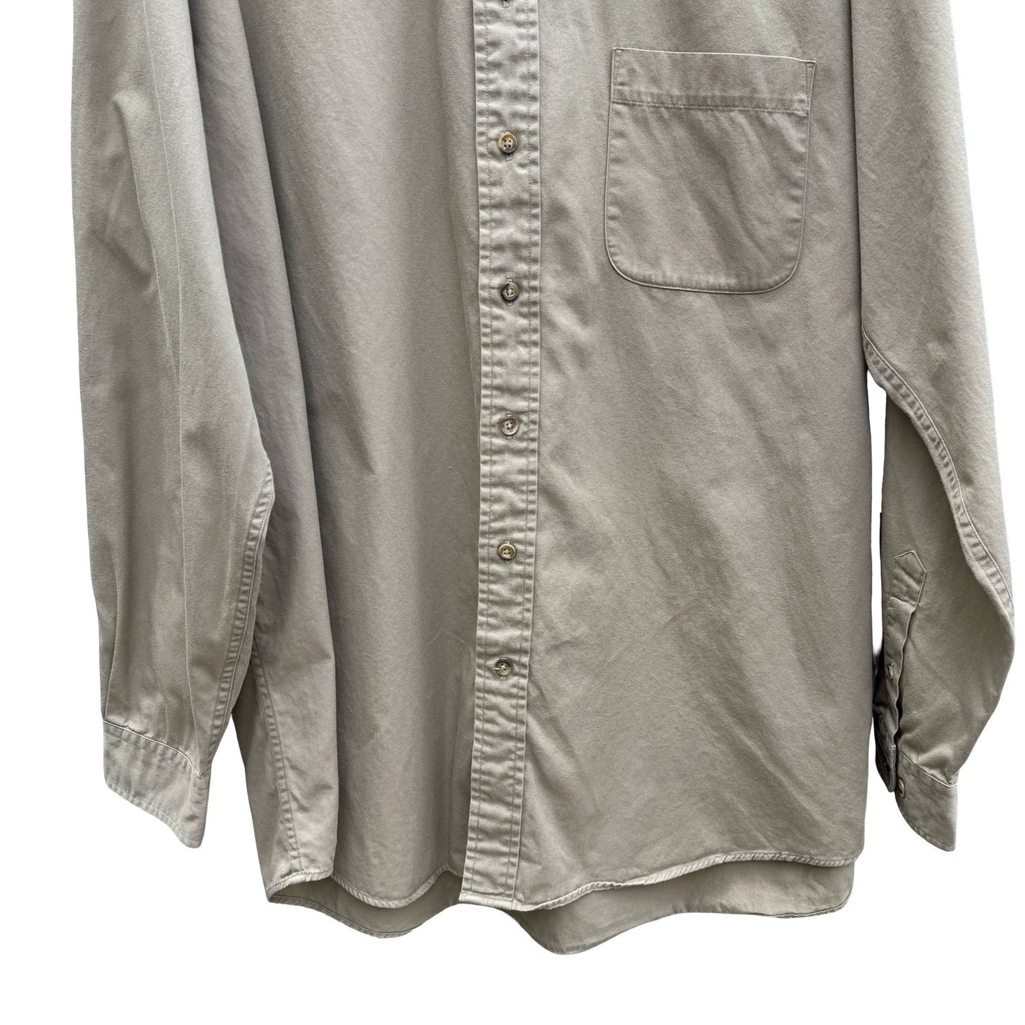 Eddie Bauer AKA Vintage Mens Khaki Tan Cotton Twill Button Down Shirt 17 36/37