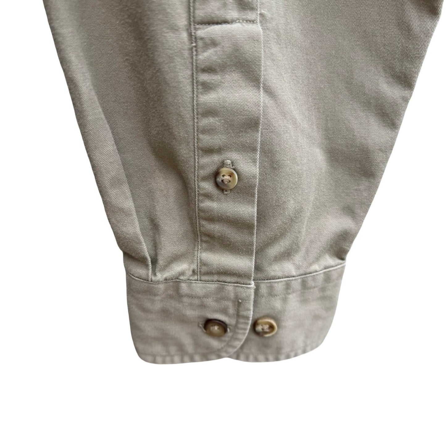 Eddie Bauer AKA Vintage Mens Khaki Tan Cotton Twill Button Down Shirt 17 36/37