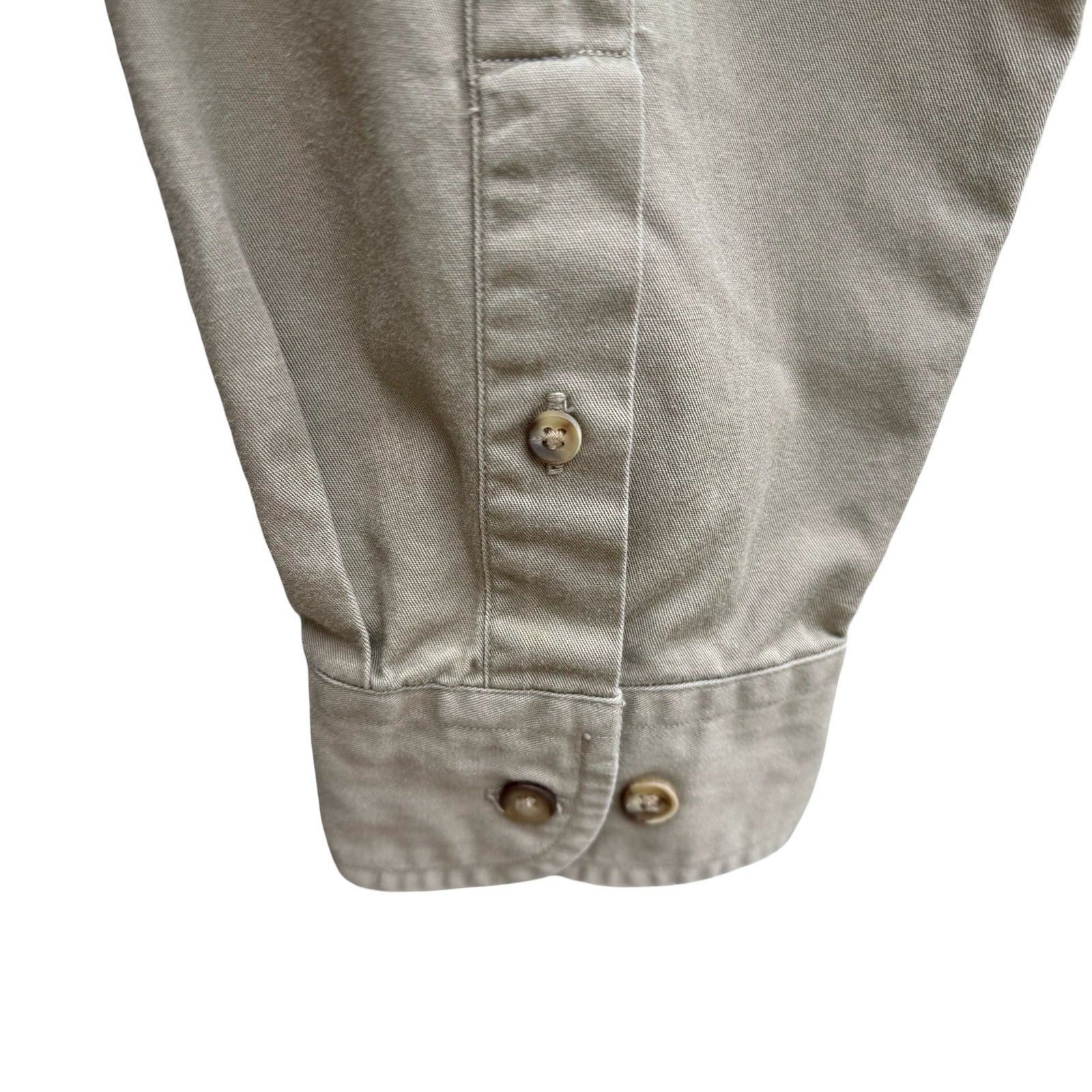 Eddie Bauer AKA Vintage Mens Khaki Tan Cotton Twill Button Down Shirt 17 36/37