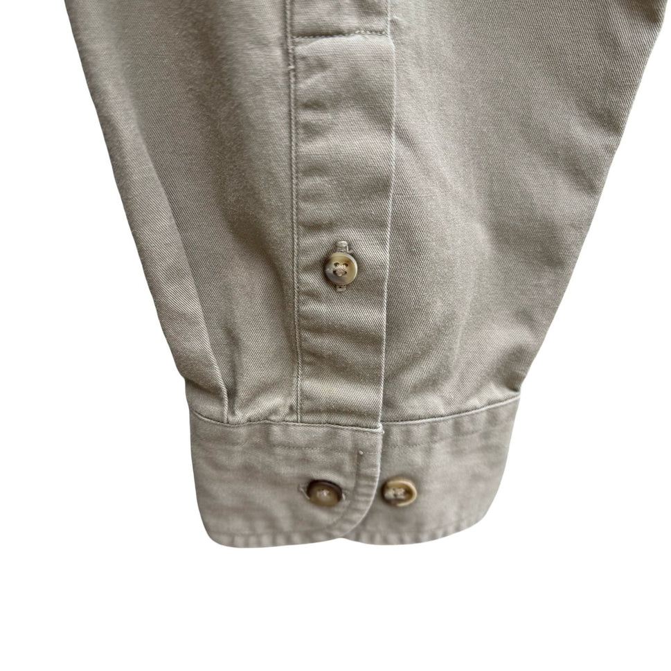 Eddie Bauer AKA Vintage Mens Khaki Tan Cotton Twill Button Down Shirt 17 36/37