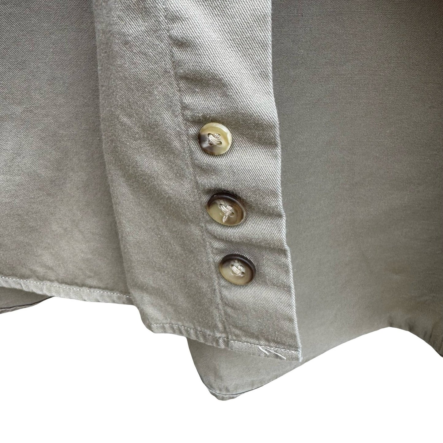 Eddie Bauer AKA Vintage Mens Khaki Tan Cotton Twill Button Down Shirt 17 36/37