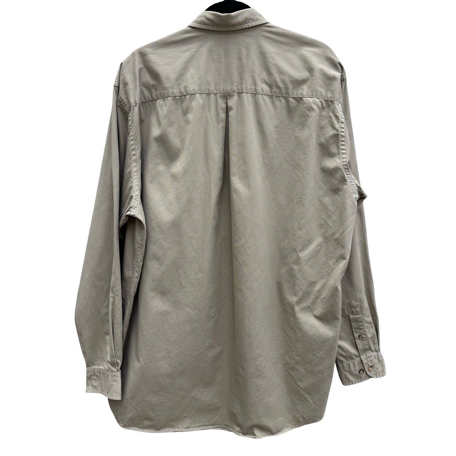Eddie Bauer AKA Vintage Mens Khaki Tan Cotton Twill Button Down Shirt 17 36/37