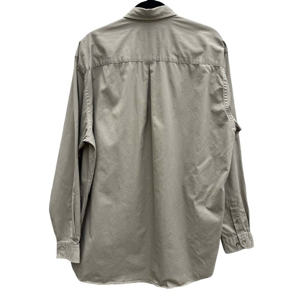Eddie Bauer AKA Vintage Mens Khaki Tan Cotton Twill Button Down Shirt 17 36/37