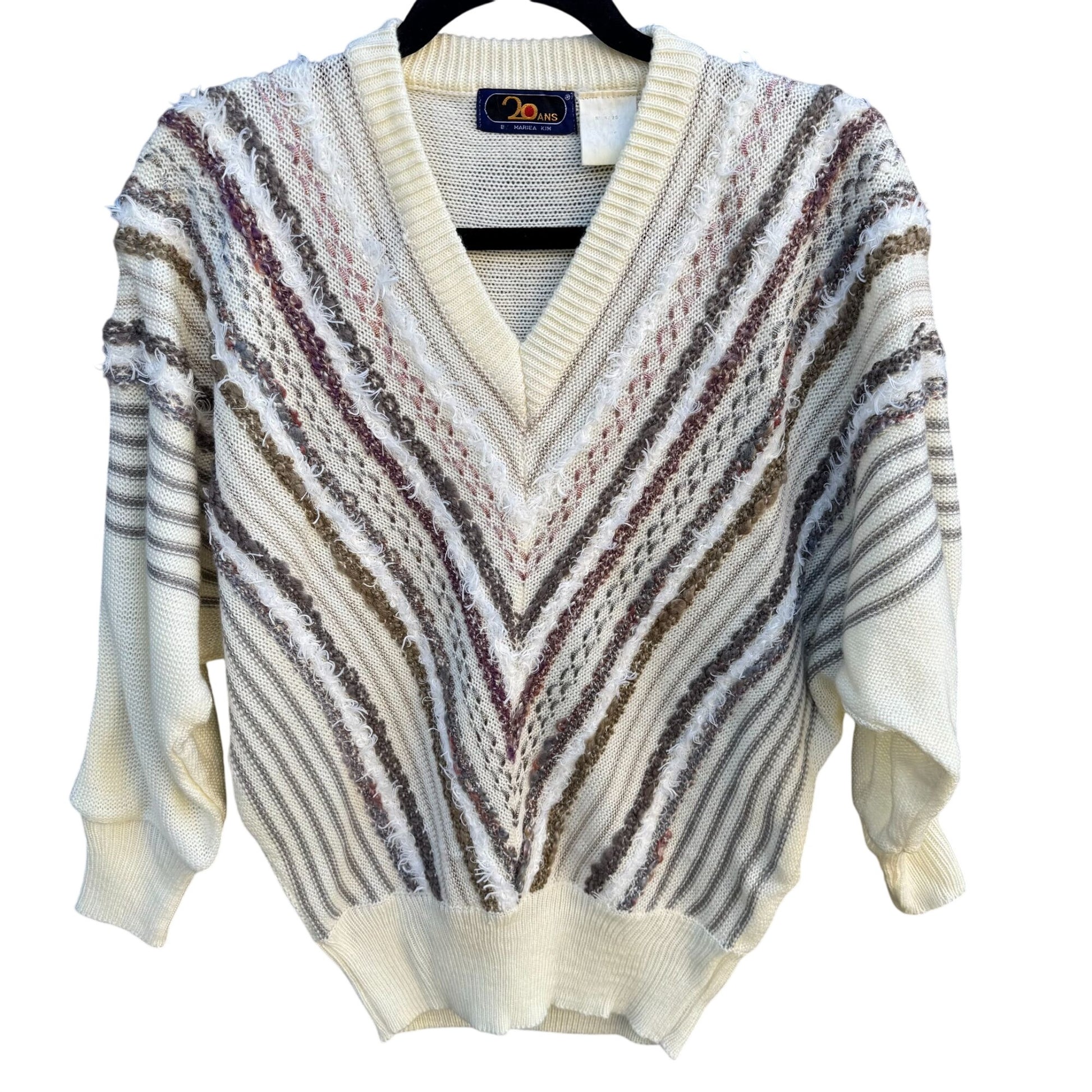 20 Ans By Mariea Kim Vintage Womens V-Neck Knit Chevron Sweater Dolman Sleeve M