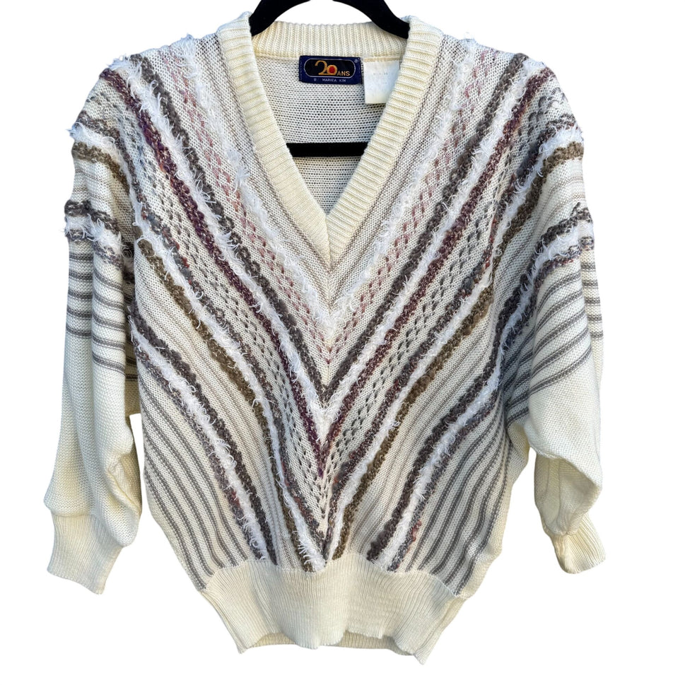 20 Ans By Mariea Kim Vintage Womens V-Neck Knit Chevron Sweater Dolman Sleeve M
