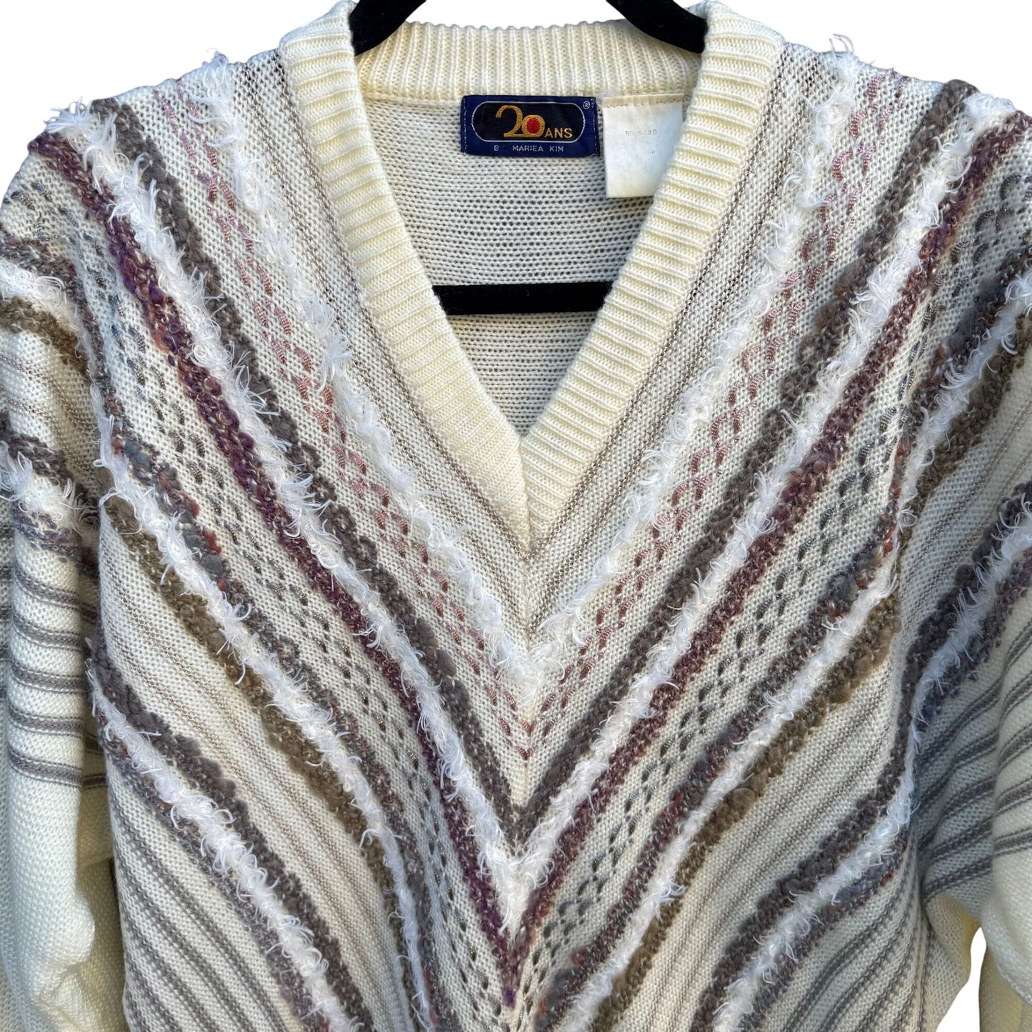 20 Ans By Mariea Kim Vintage Womens V-Neck Knit Chevron Sweater Dolman Sleeve M