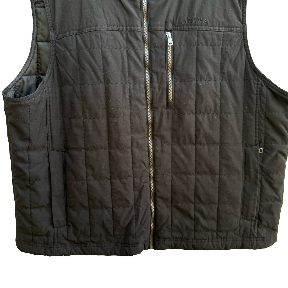 Orvis Quilted Zip Puffer Gorpcore Outdoor Utility Hiking Vest Black Mens XXL