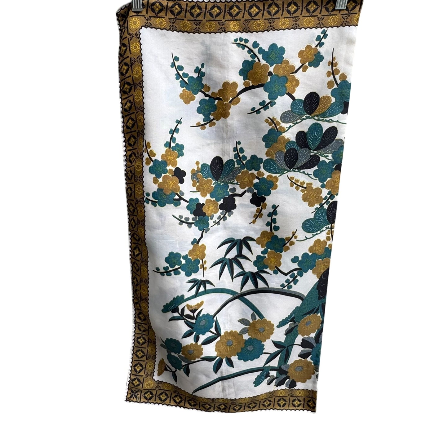 Vintage Floral & Bird Patterned Bamboo Square Handstitched Scarf Wrap Shawl OS