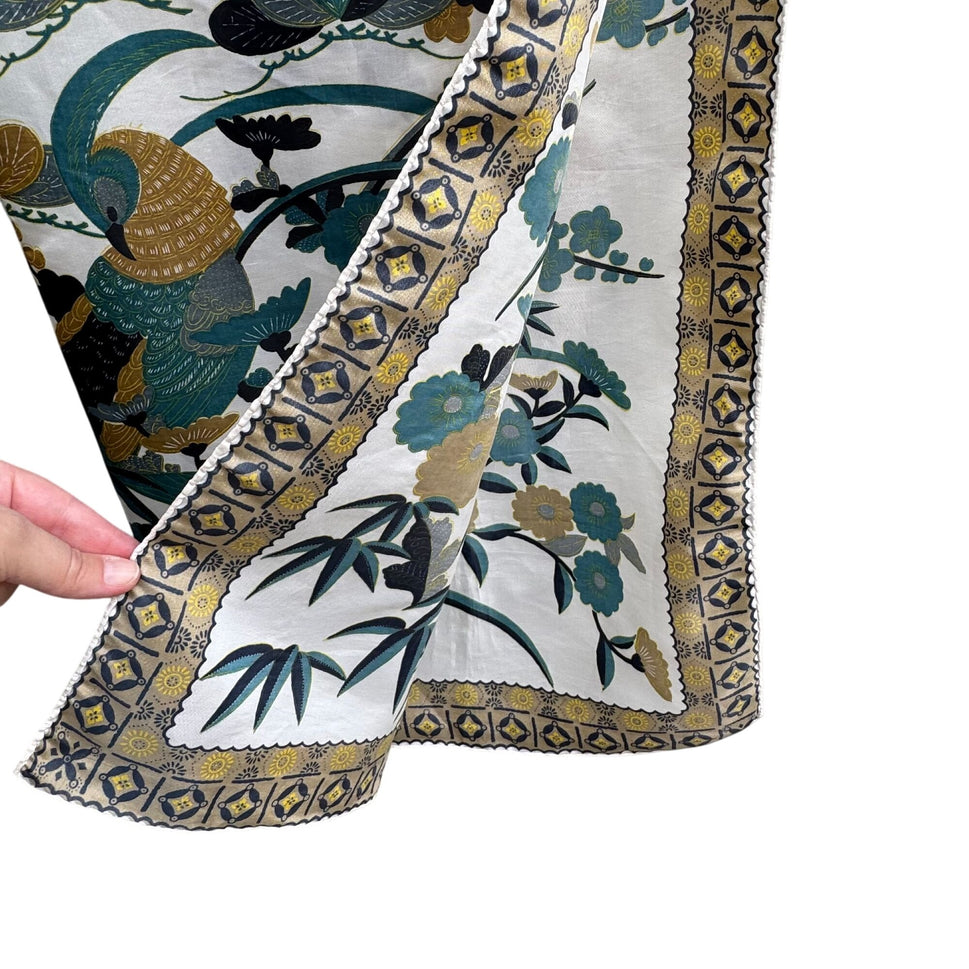 Vintage Floral & Bird Patterned Bamboo Square Handstitched Scarf Wrap Shawl OS