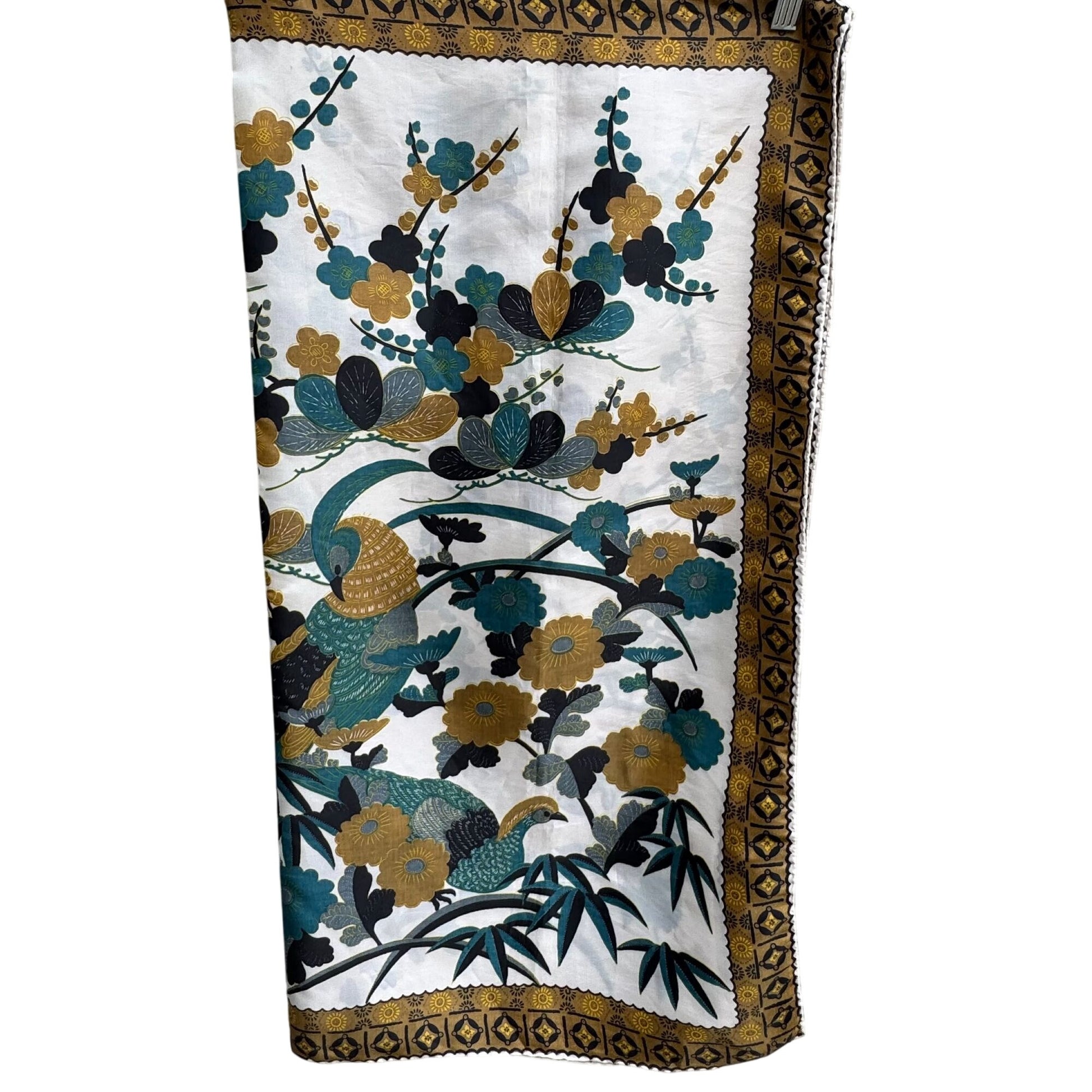 Vintage Floral & Bird Patterned Bamboo Square Handstitched Scarf Wrap Shawl OS