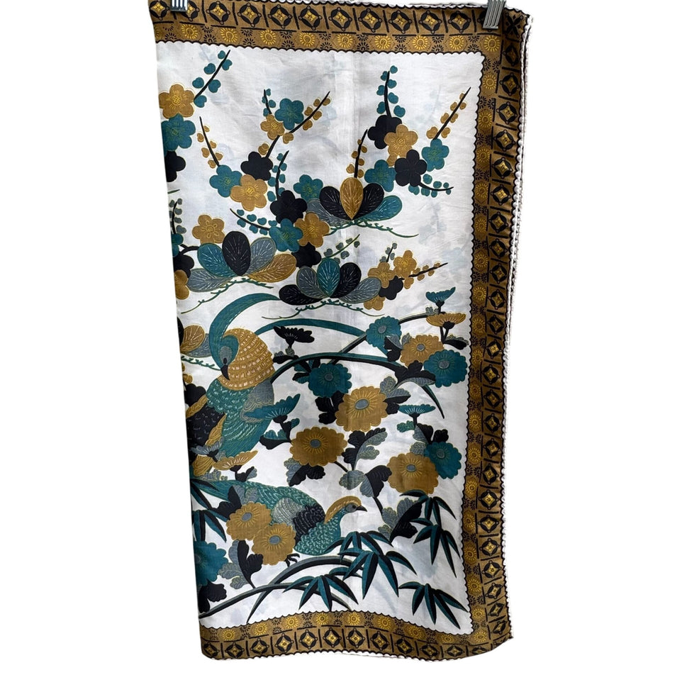 Vintage Floral & Bird Patterned Bamboo Square Handstitched Scarf Wrap Shawl OS