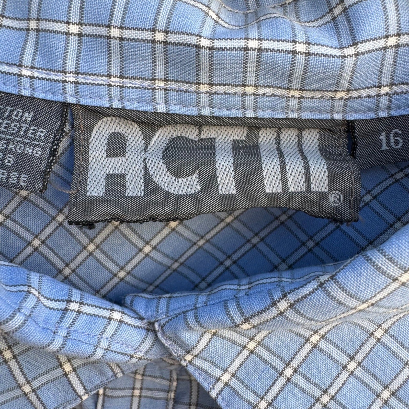 ACT III Vintage 80s Blue Plaid Button Shirt Gathered Yoke 16 Coastal Grandma