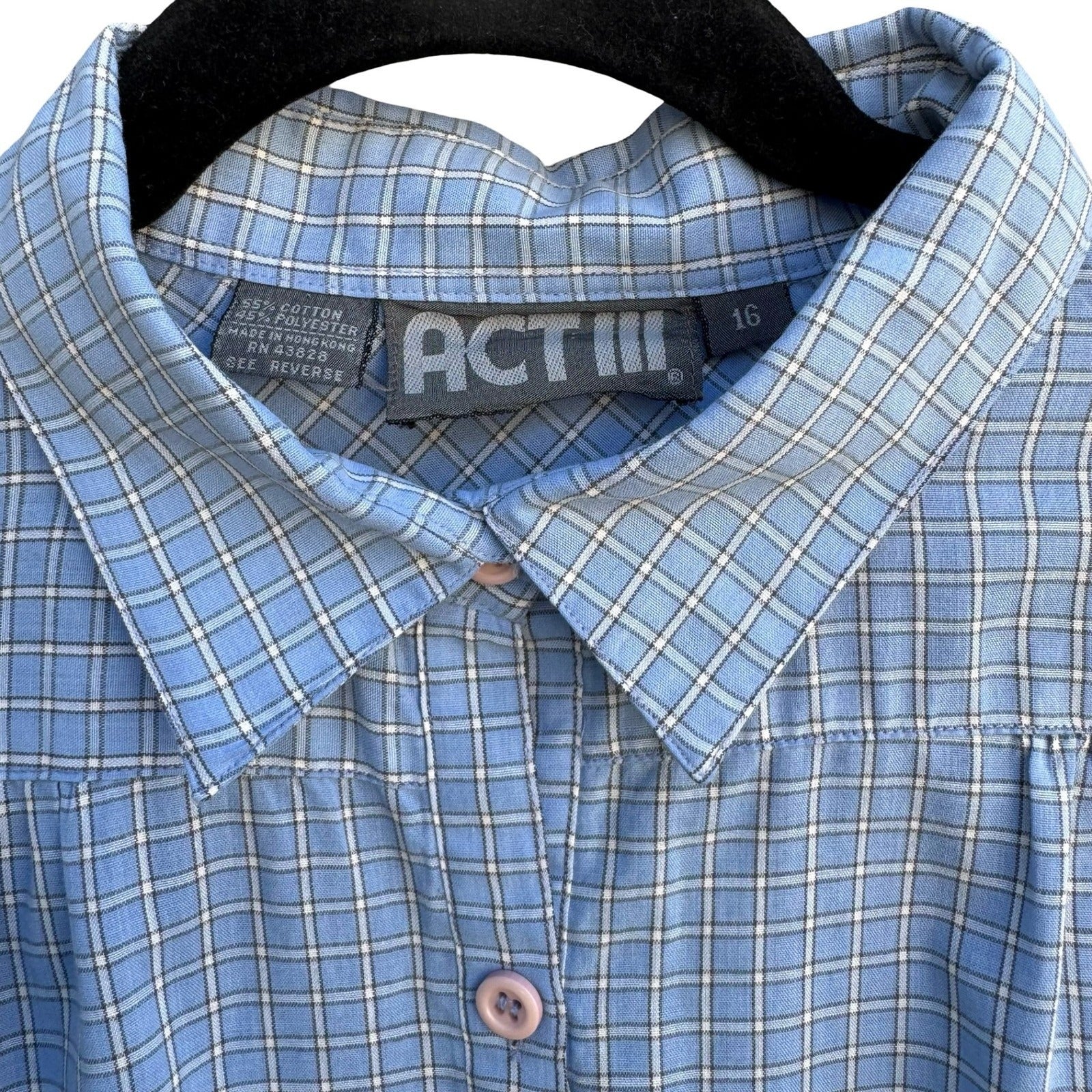 ACT III Vintage 80s Blue Plaid Button Shirt Gathered Yoke 16 Coastal Grandma