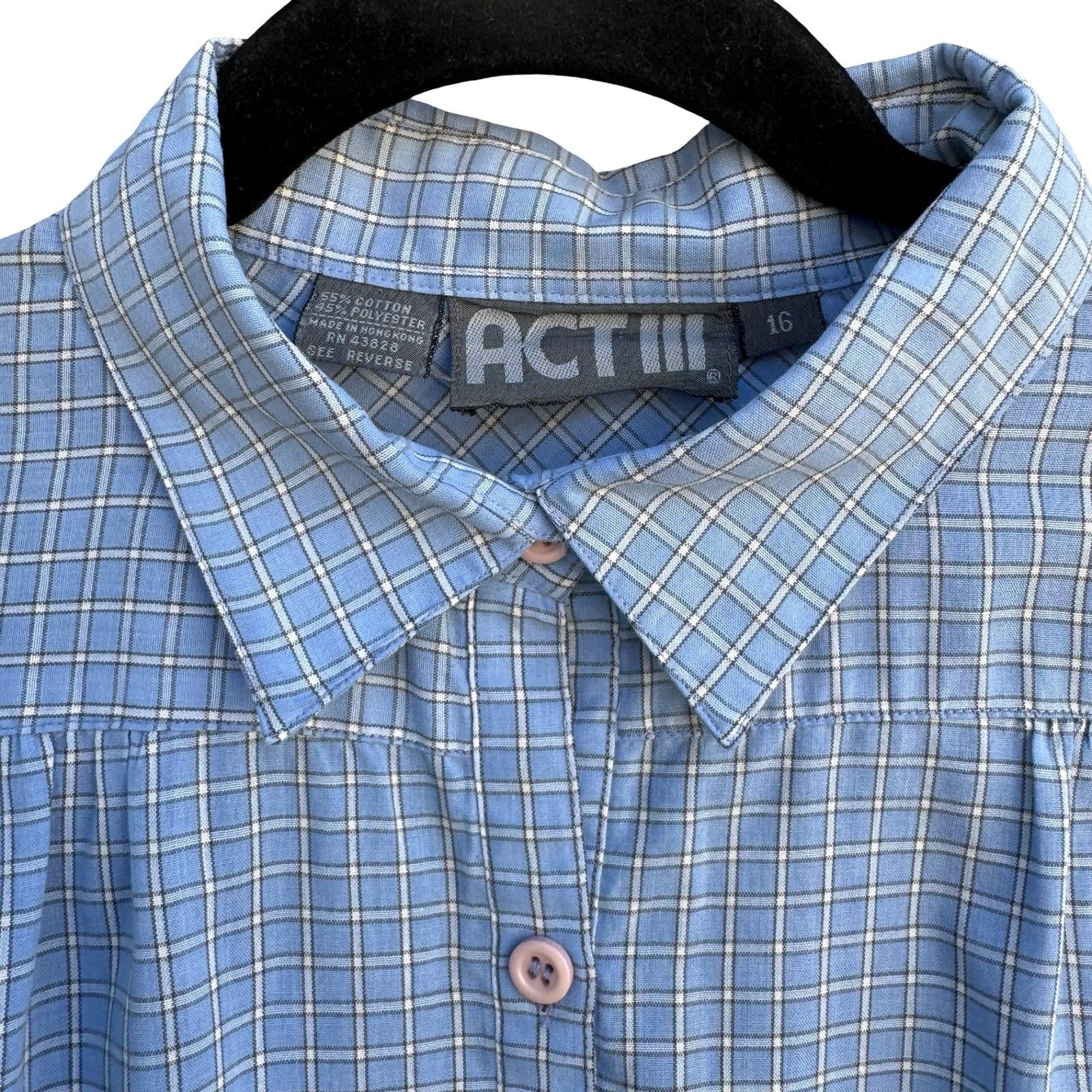 ACT III Vintage 80s Blue Plaid Button Shirt Gathered Yoke 16 Coastal Grandma