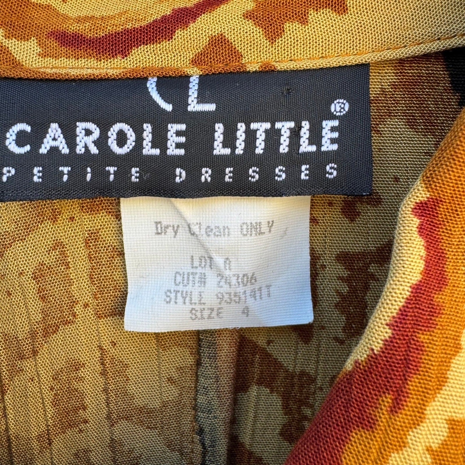 Carole Little Vintage Petite Maxi Dress Womens 4 Abstract Tribal Retro Button Up