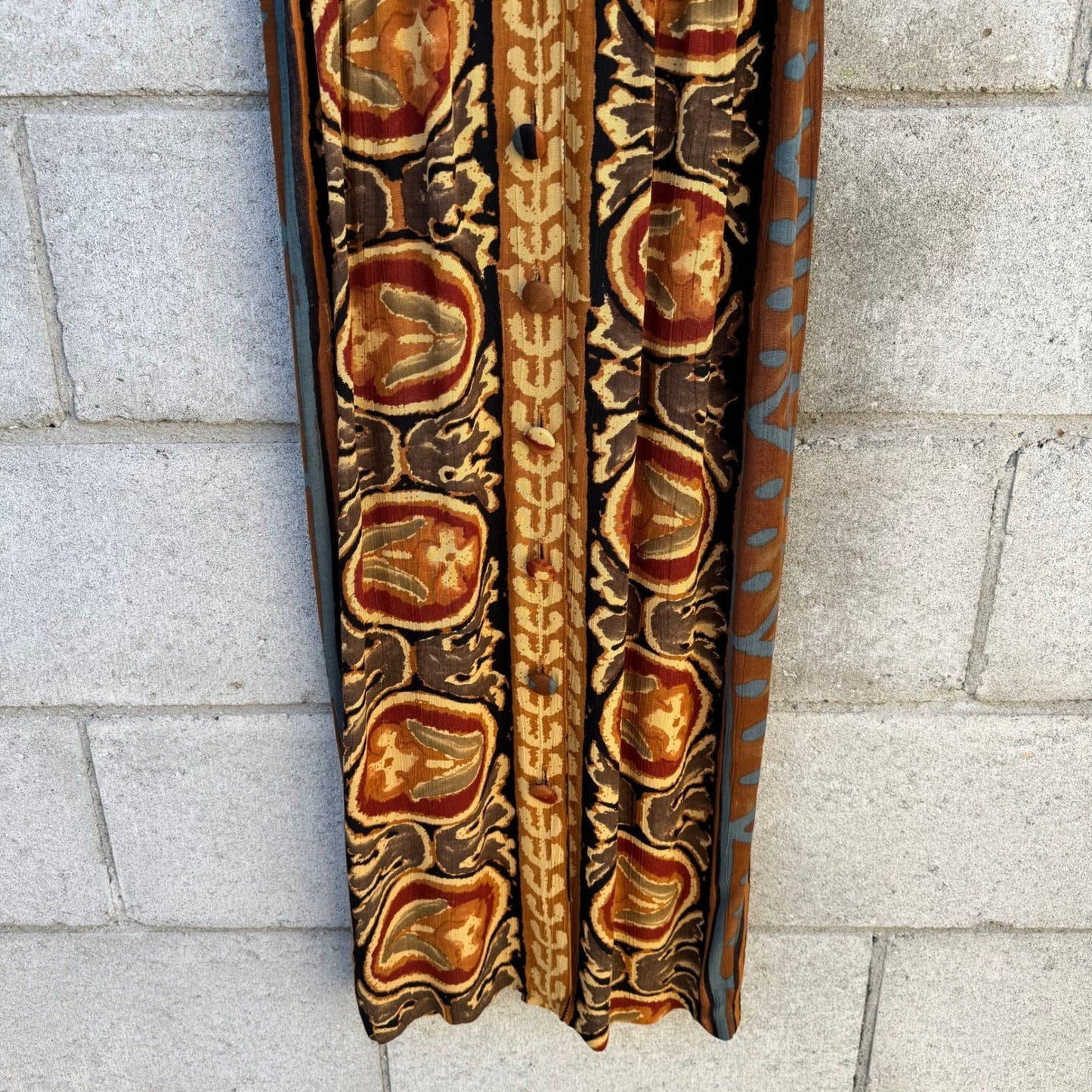 Carole Little Vintage Petite Maxi Dress Womens 4 Abstract Tribal Retro Button Up