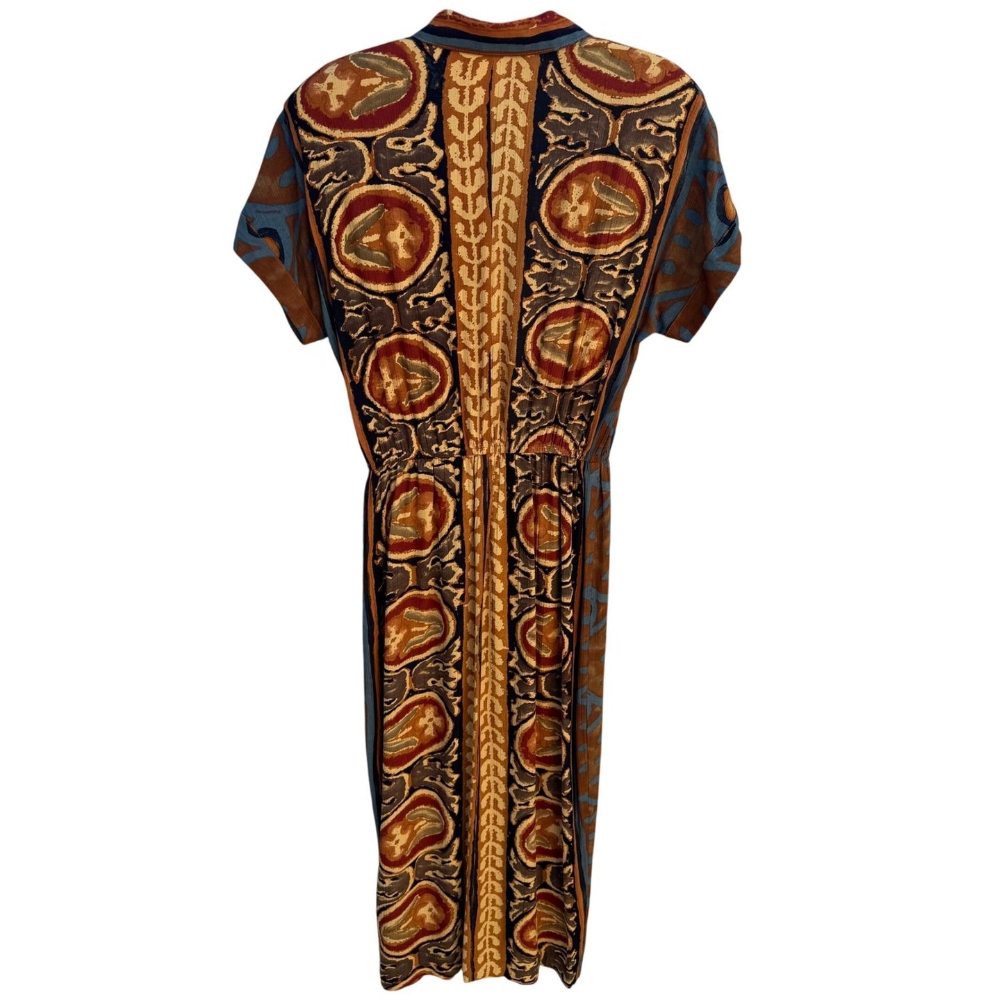 Carole Little Vintage Petite Maxi Dress Womens 4 Abstract Tribal Retro Button Up