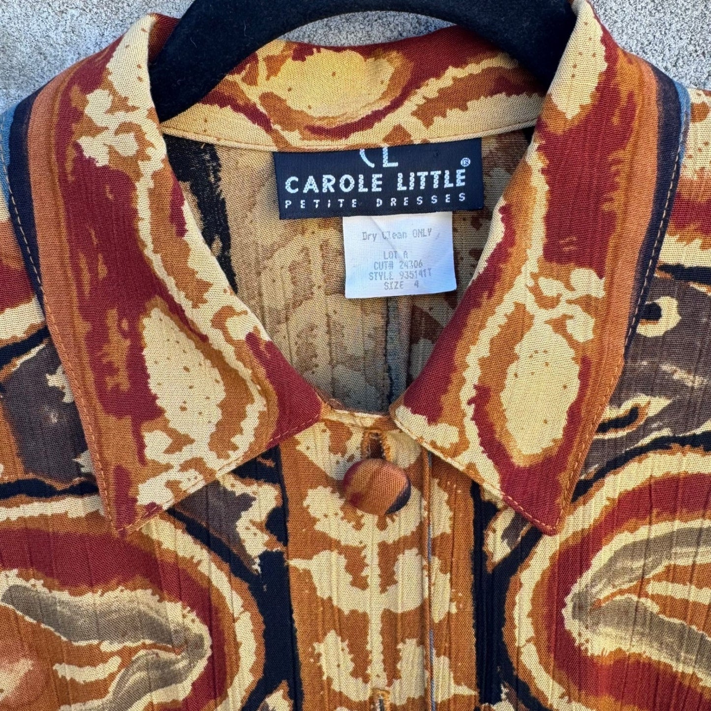 Carole Little Vintage Petite Maxi Dress Womens 4 Abstract Tribal Retro Button Up