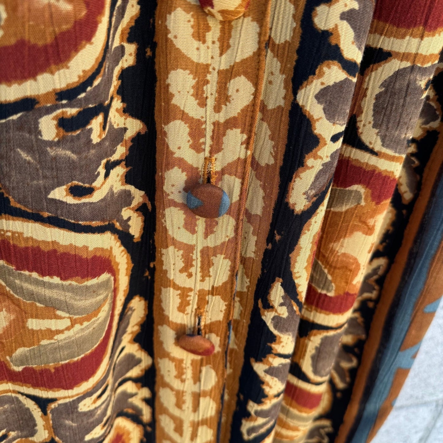 Carole Little Vintage Petite Maxi Dress Womens 4 Abstract Tribal Retro Button Up