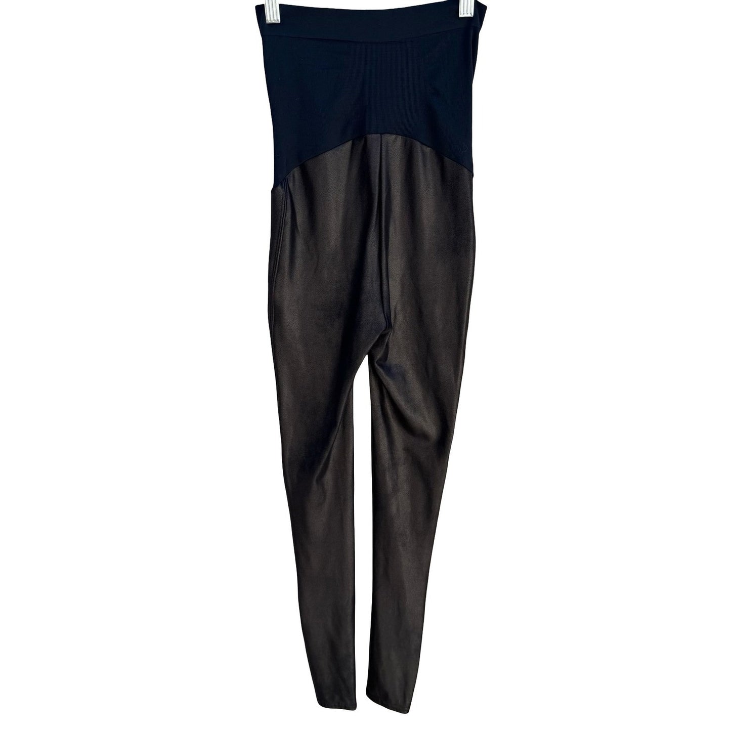 Spanx Mama Faux Leather Edgy Leggings Black Maternity Over the Belly S 20201R