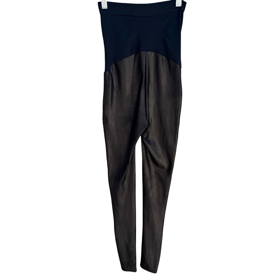 Spanx Mama Faux Leather Edgy Leggings Black Maternity Over the Belly S 20201R