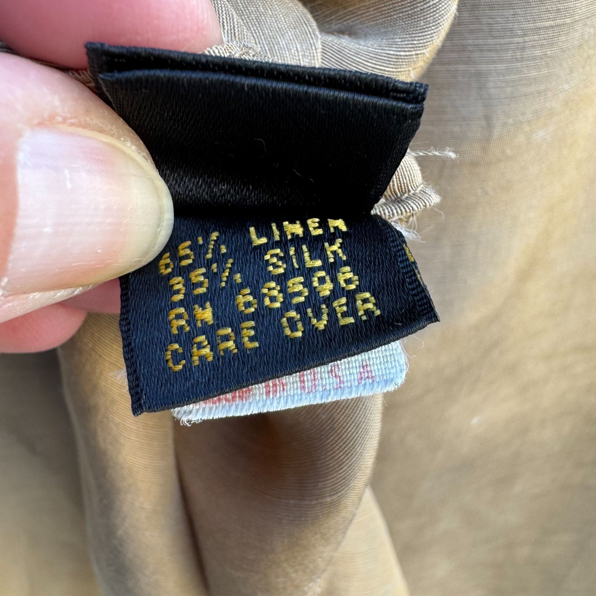 Donna Karan New York Vintage Linen Silk Blend Beige Long-Sleeve Tunic Blouse Shirt