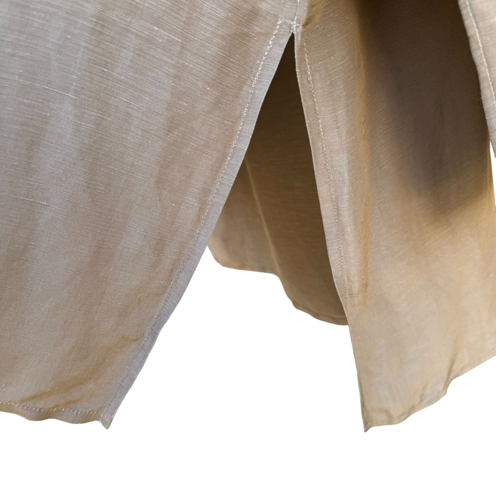 Donna Karan New York Vintage Linen Silk Blend Beige Long-Sleeve Tunic Blouse Shirt