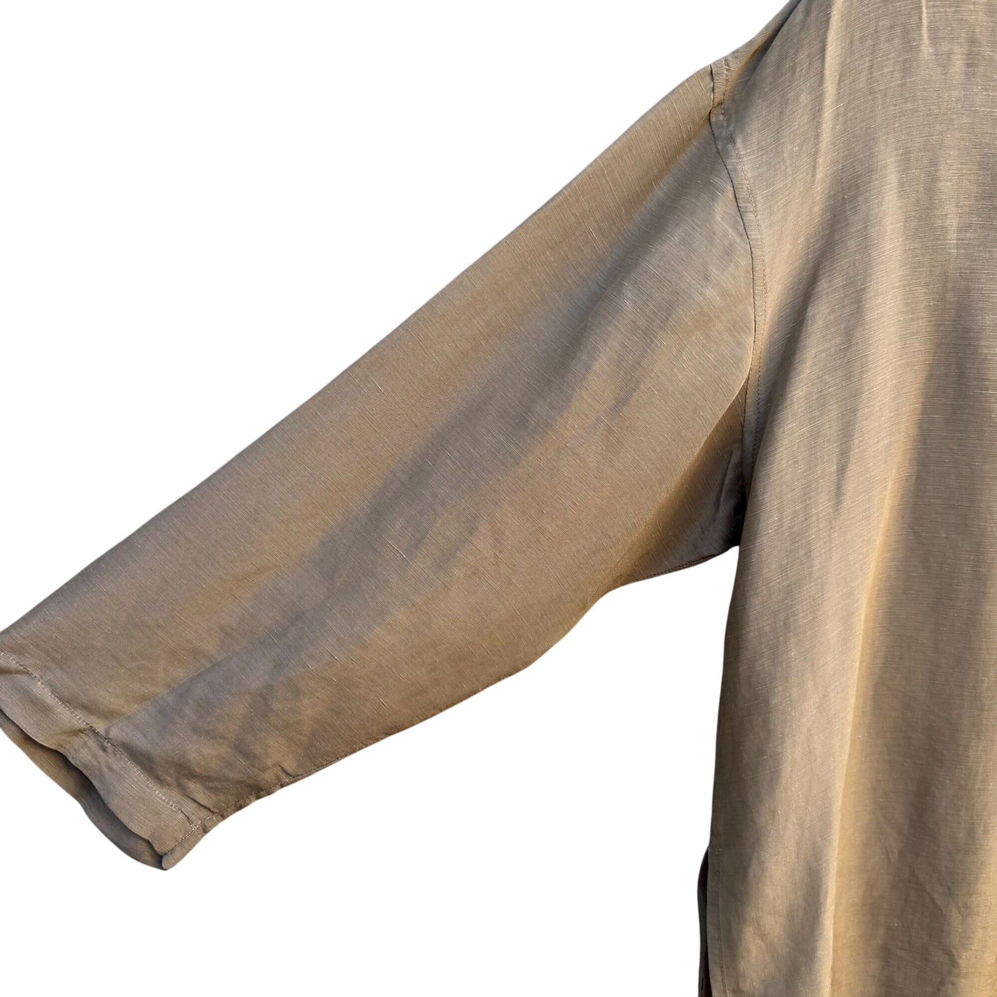 Donna Karan New York Vintage Linen Silk Blend Beige Long-Sleeve Tunic Blouse Shirt