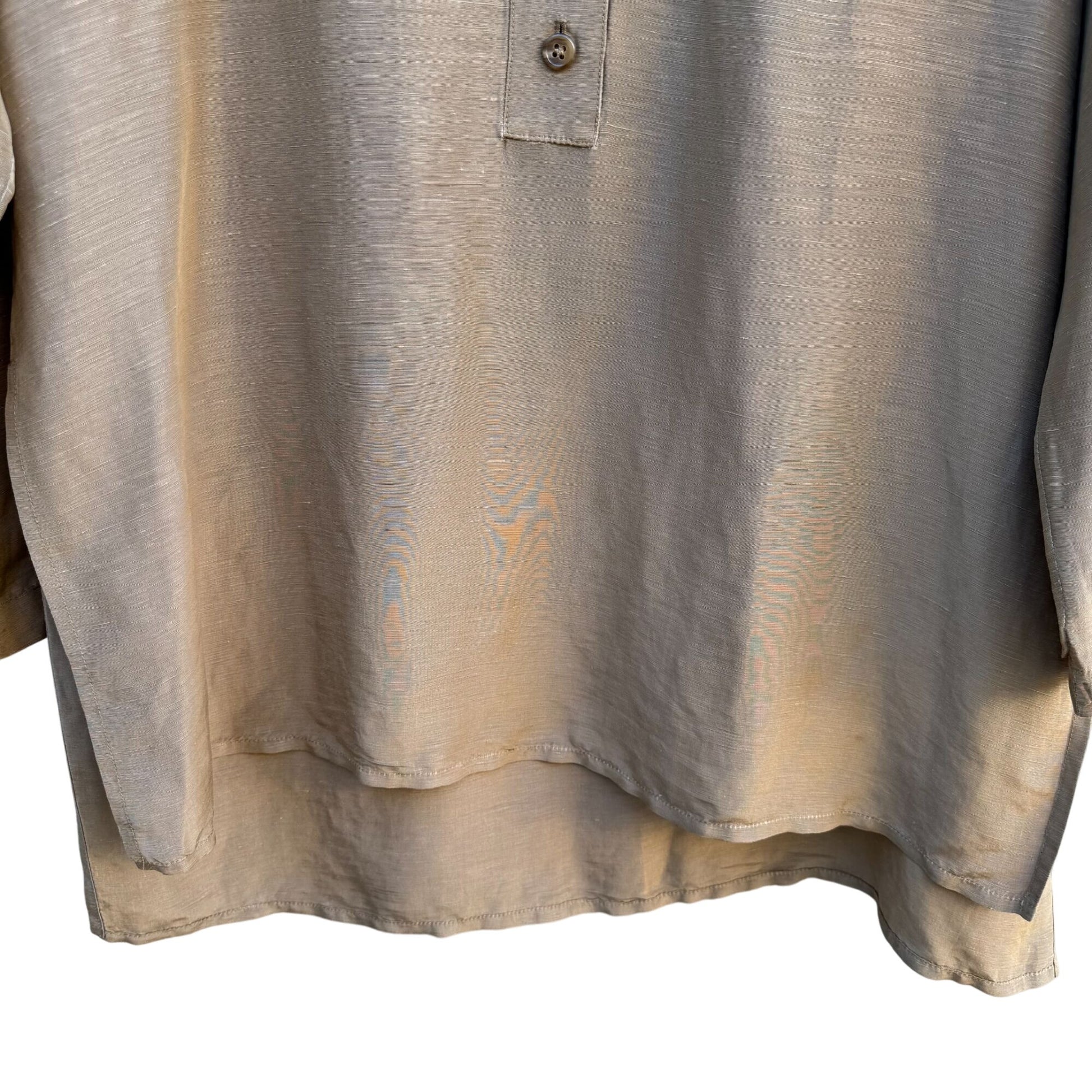 Donna Karan New York Vintage Linen Silk Blend Beige Long-Sleeve Tunic Blouse Shirt