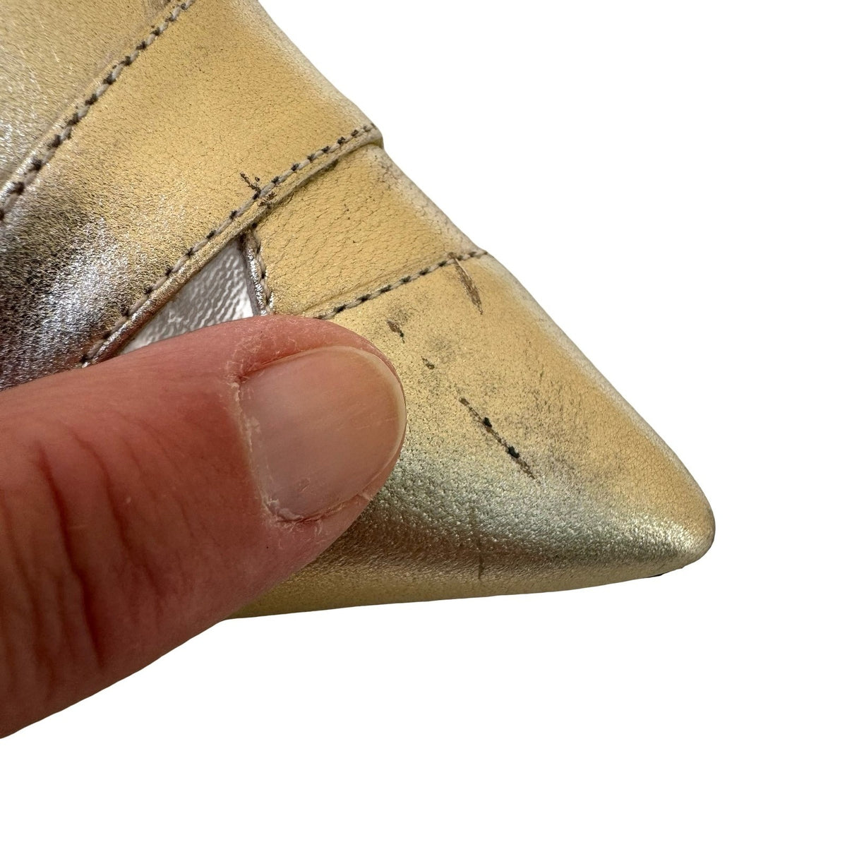 Karoline Vintage Leather Strappy Pointed Toe Kitten Heel Pumps Gold Womens 41