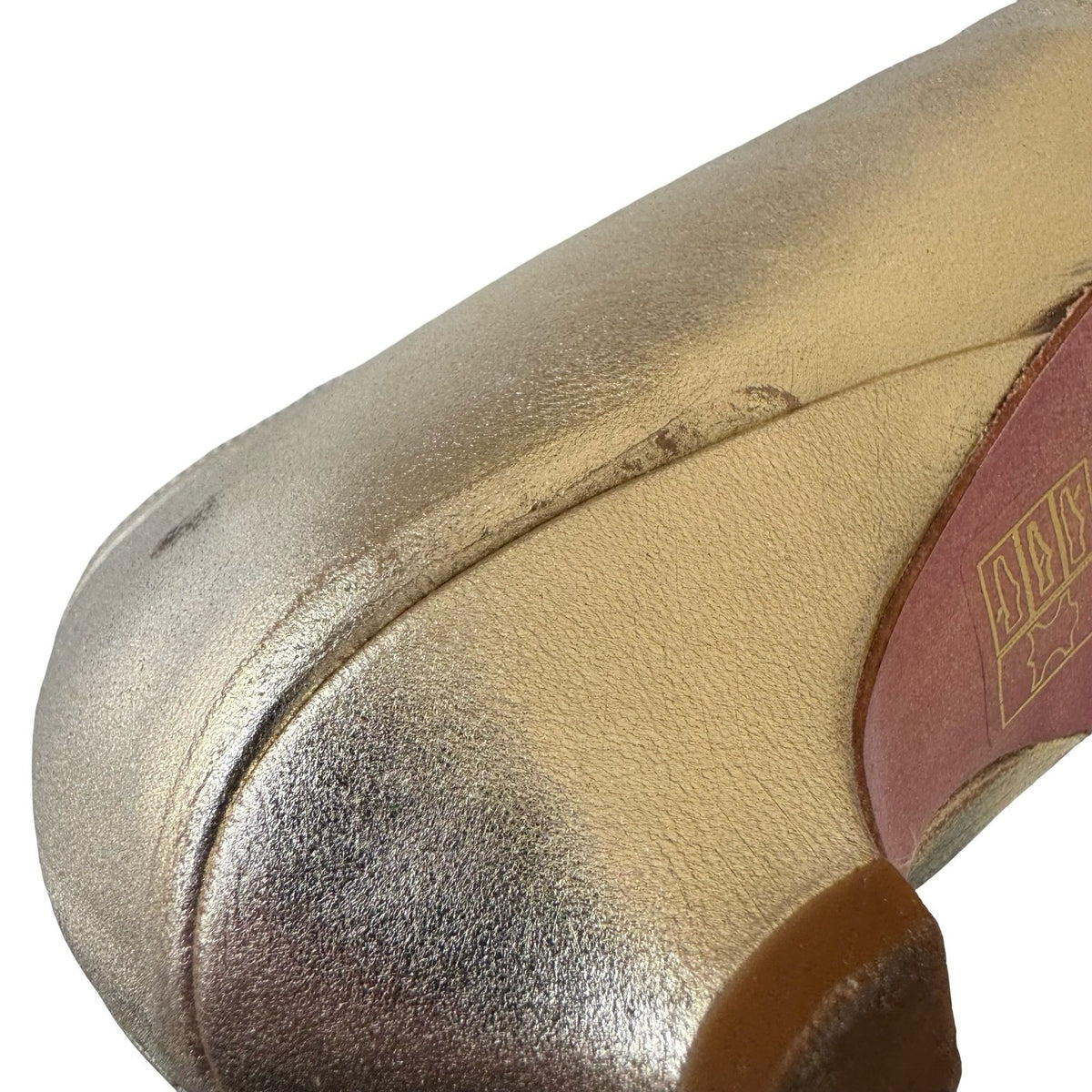 Karoline Vintage Leather Strappy Pointed Toe Kitten Heel Pumps Gold Womens 41