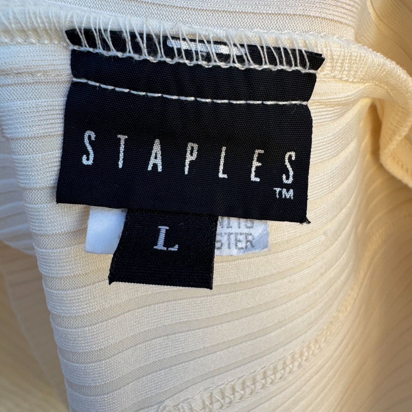 Staples Vintage Womens Ribbed Polyester Blend Long Sleeve Open Front Cream Cardigan