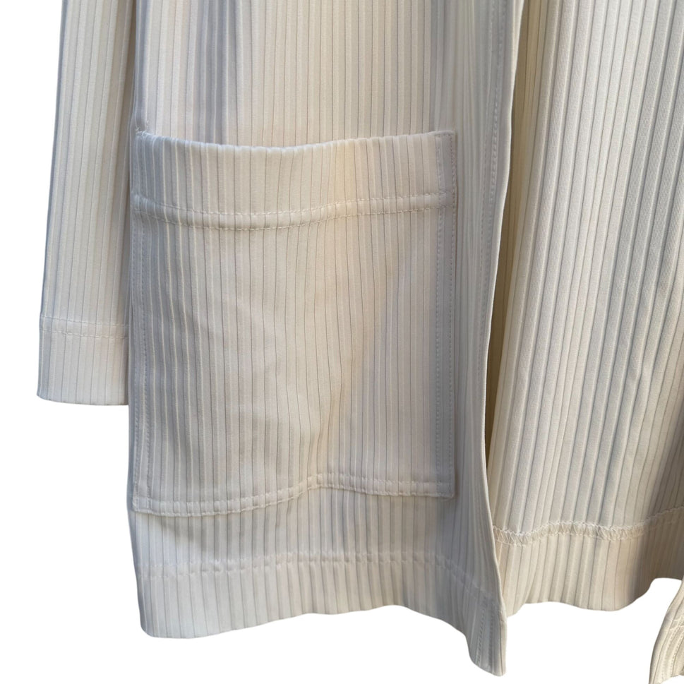 Staples Vintage Womens Ribbed Polyester Blend Long Sleeve Open Front Cream Cardigan