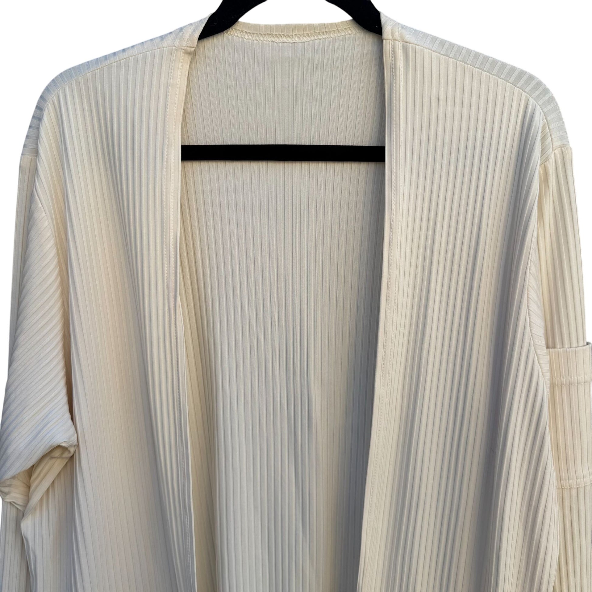 Staples Vintage Womens Ribbed Polyester Blend Long Sleeve Open Front Cream Cardigan