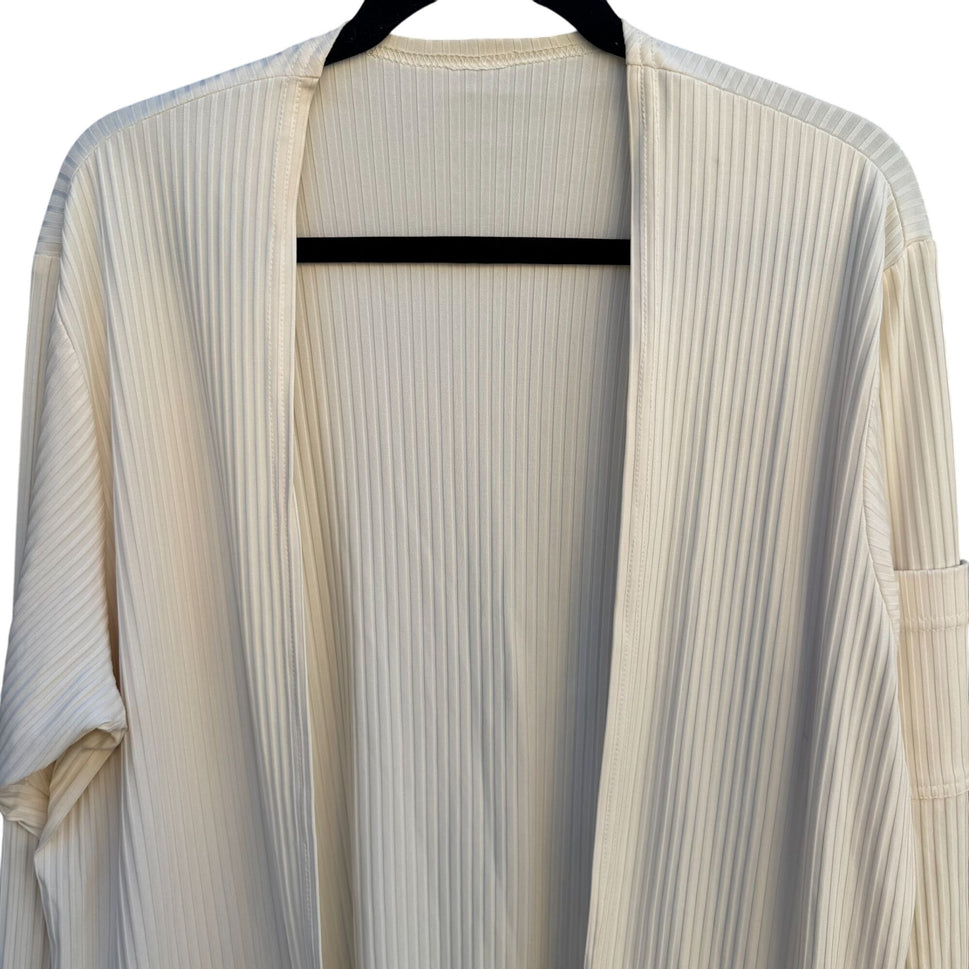 Staples Vintage Womens Ribbed Polyester Blend Long Sleeve Open Front Cream Cardigan