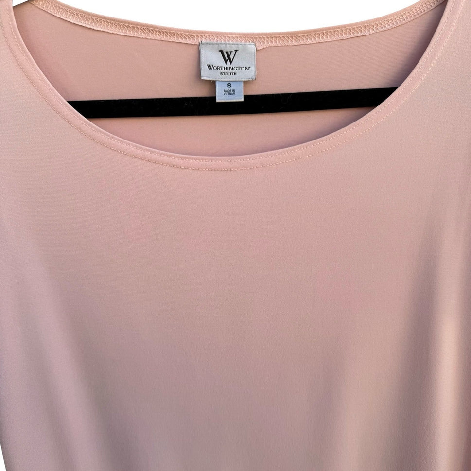 Worthington Pastel Pink Lace Shoulder Scoop Neck Short Sleeve Top Small Coquette
