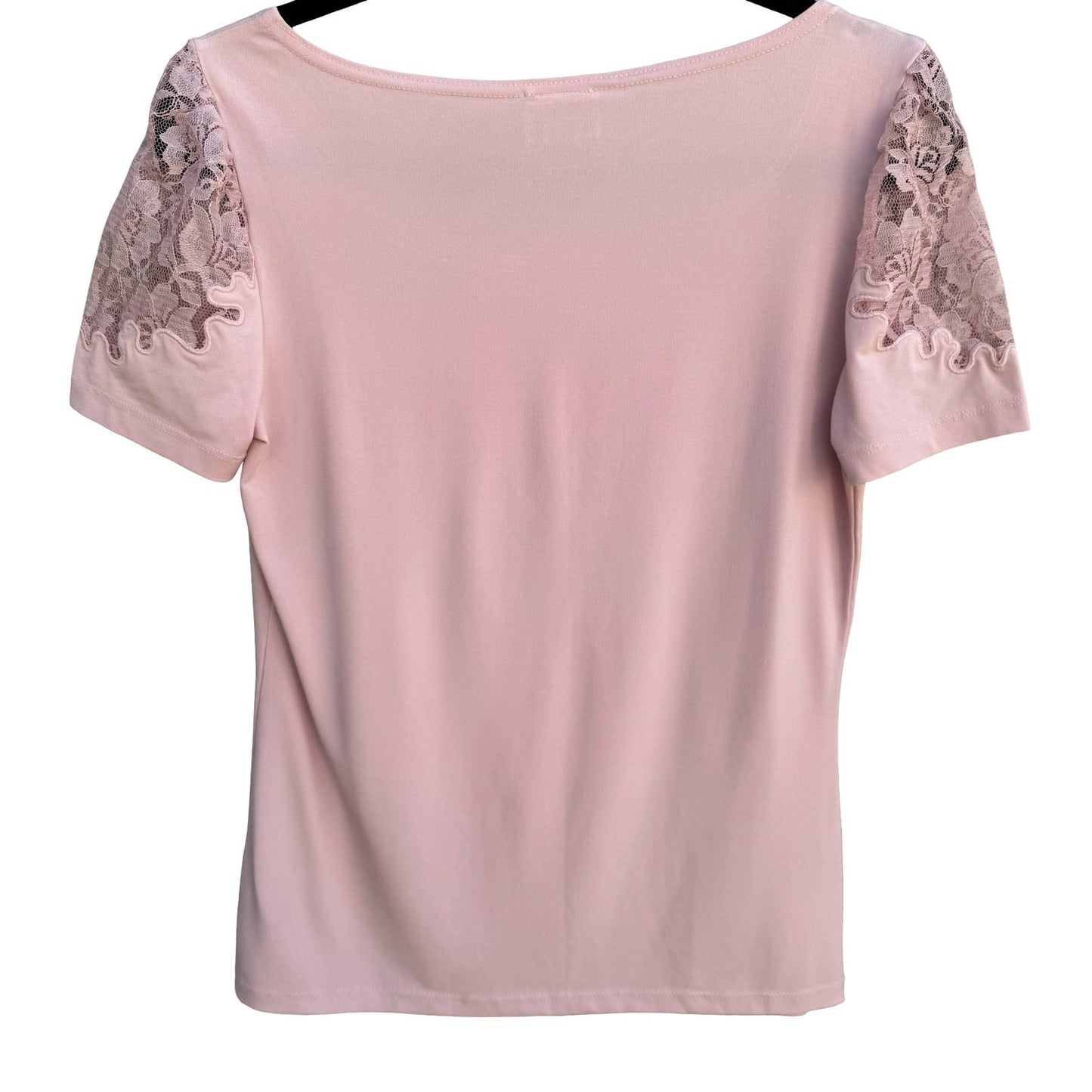 Worthington Pastel Pink Lace Shoulder Scoop Neck Short Sleeve Top Small Coquette