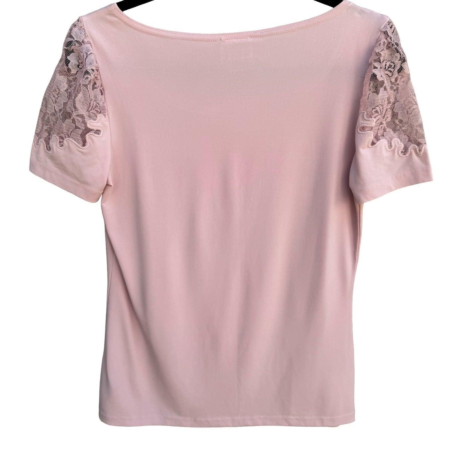 Worthington Pastel Pink Lace Shoulder Scoop Neck Short Sleeve Top Small Coquette
